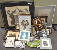 A framed Balinese rubbing and other framed items