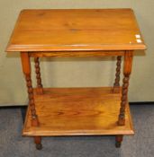A mixed wood side table