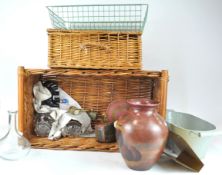 Two wicker baskets and other items