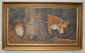 P Rosen,Fox and Tree, oil on canvas, signed lower left,