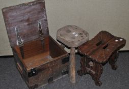 Two wood stool and a wood box