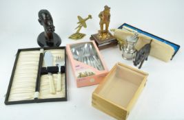 An Italian marquetry music box and other items