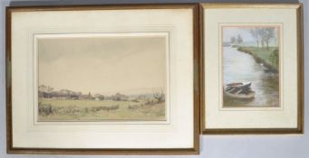 E T Holding, farm in a landscape, watercolour, signed lower left, 32cm x 49cm,