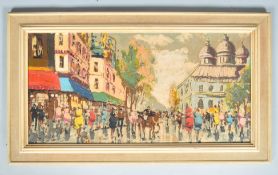 Brasso, Street scene, oil on canvas, signed lower left, 39cm x 76.5cm