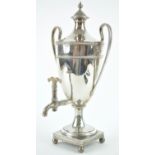 A silver neo classical hot water coffee urn with pull off,
