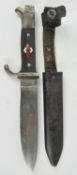 A WWII Second World War German Nazi Third Reich M7/65 HJ Youth dagger having chequered grips,