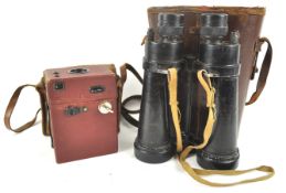 A pair of World War II Barr and Stroud binoculars in part leather case,