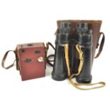 A pair of World War II Barr and Stroud binoculars in part leather case,