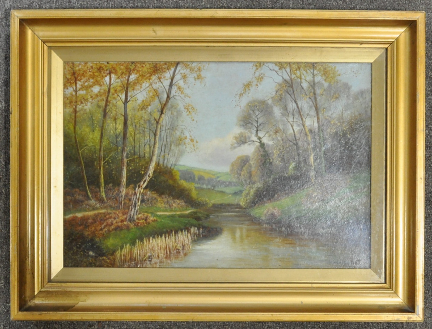Acton Bett, River landscape, oil on board, signed lower right,