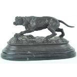 A 20th century bronze figure of a pointer on a black marble base, after P J Mene,
