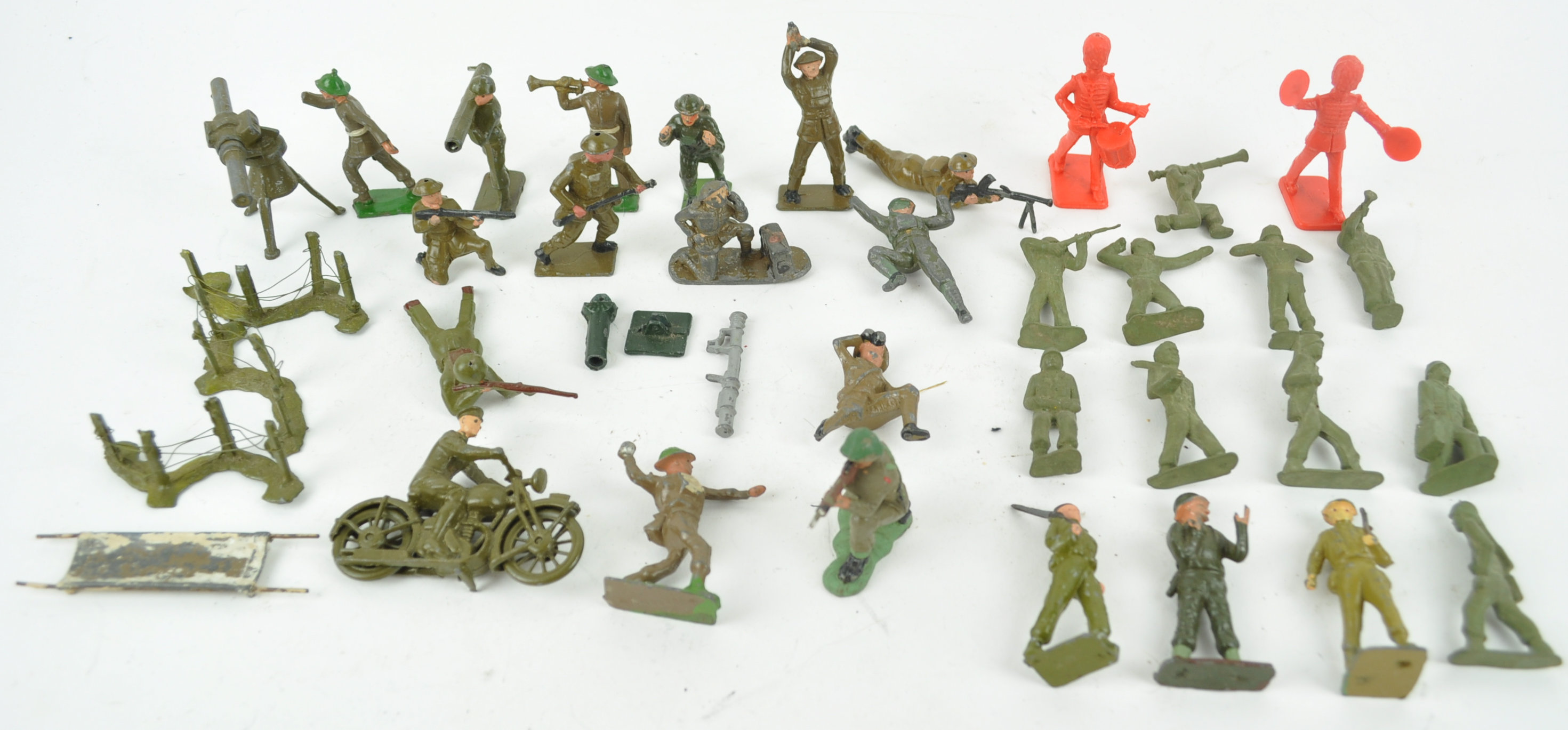 A collection of painted lead soldiers,