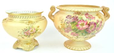 A Royal Worcester blush ivory baluster two handled planter, decorated with a floral spray,