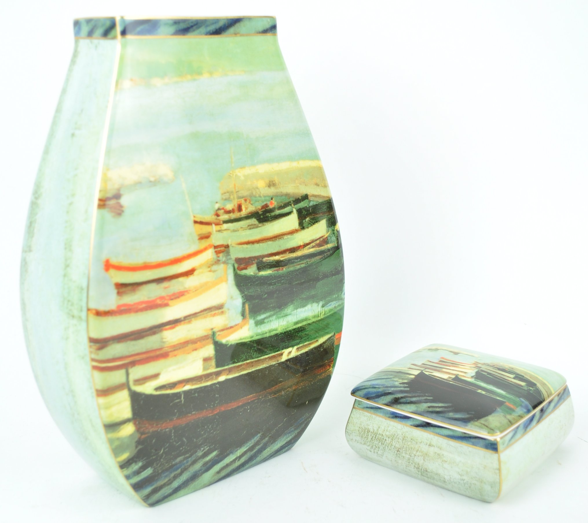 A Border Fine Arts porcelain vase, printed with 'A story of boats' by Winston Churchill,