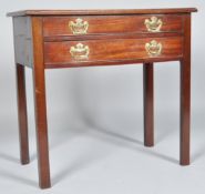 A late 18th century George III mahogany low boy having a flared top with bevelled edge above two