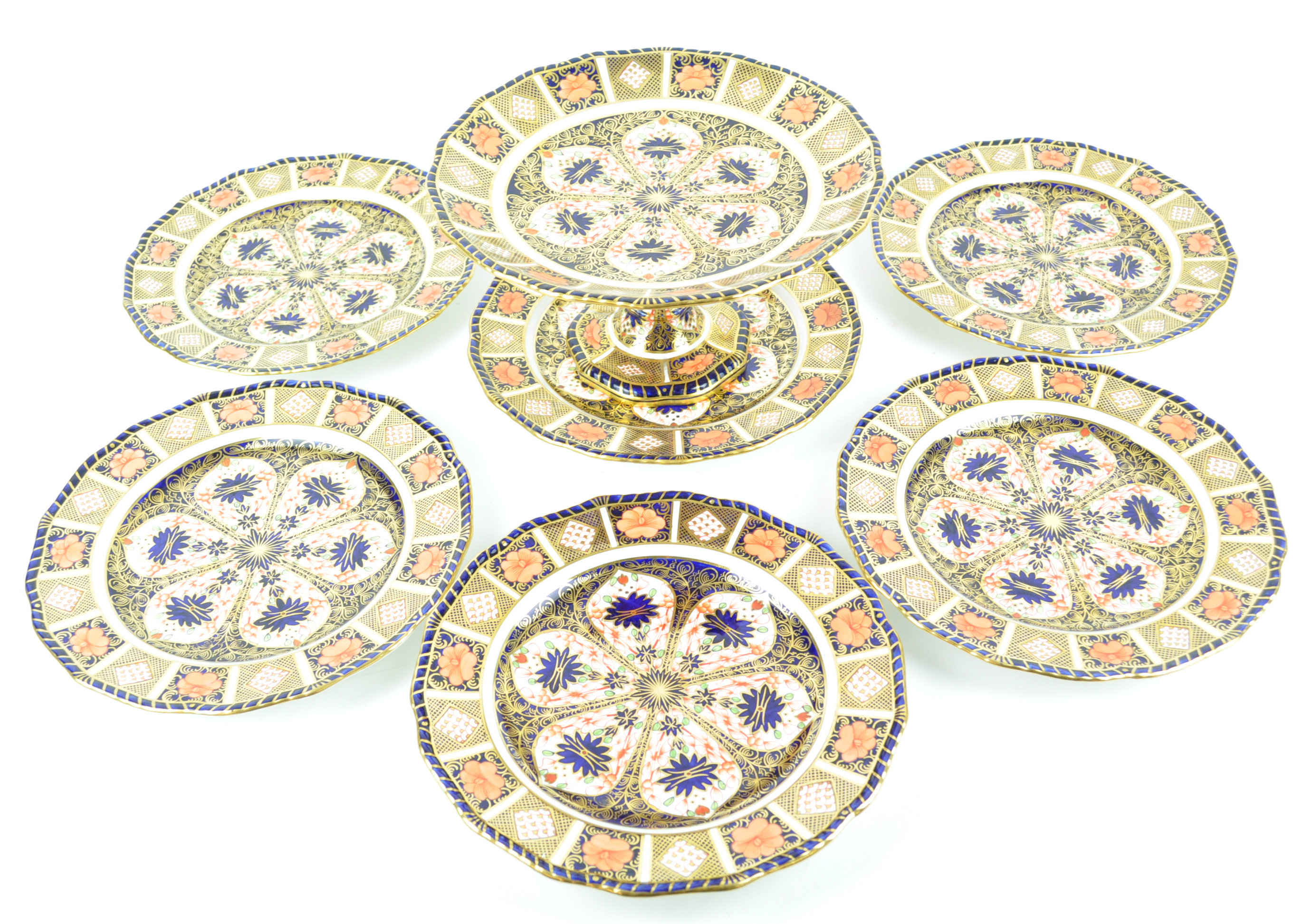 A Royal Crown Derby 1126, 'Old Imari' dessert service, comprising six plates,