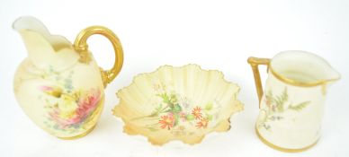 A Royal Worcester blush ivory oviform jug, decorated with a floral spray, 12cm high,