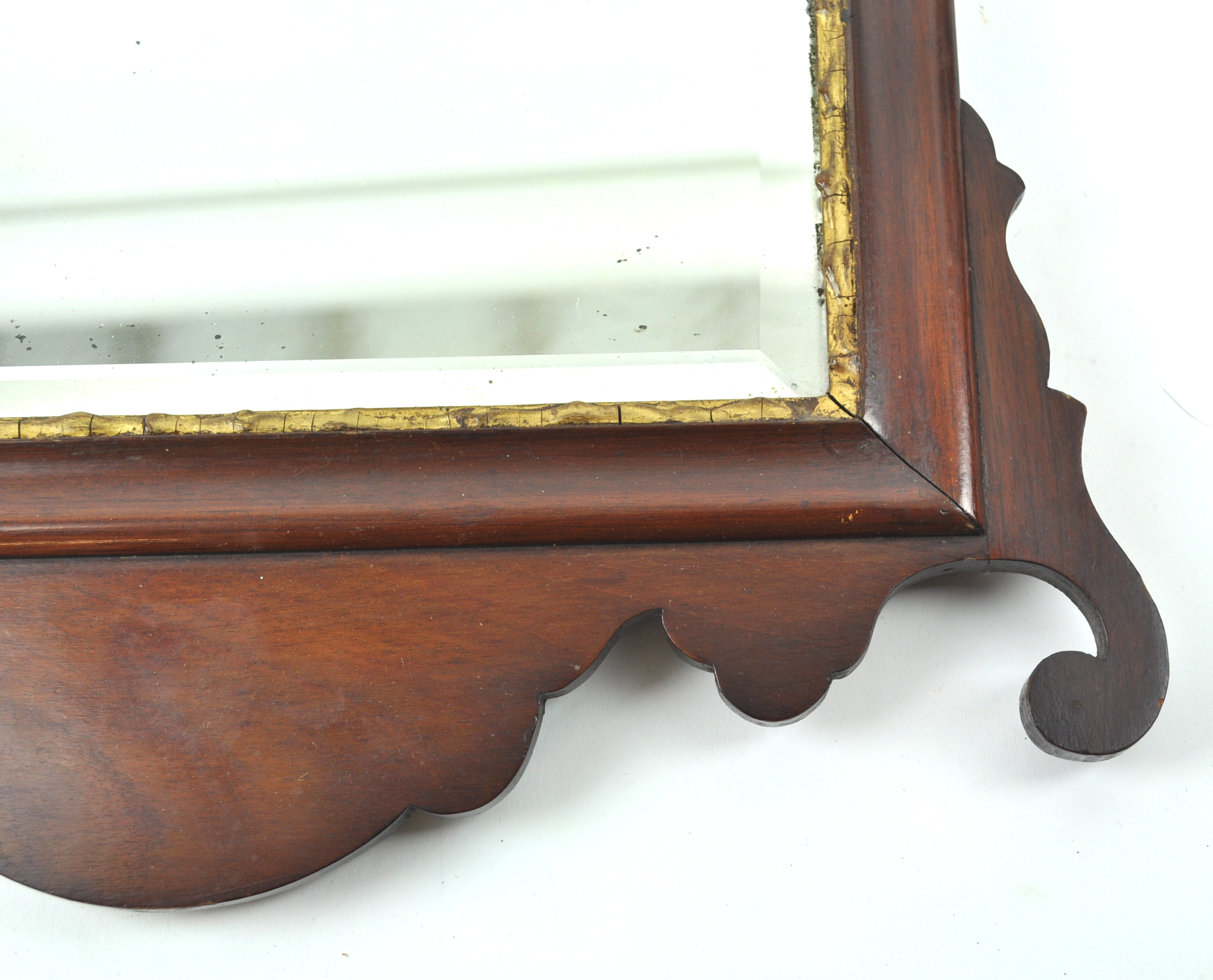 A mahogany fret framed wall mirror with marquetry crest, - Image 2 of 3