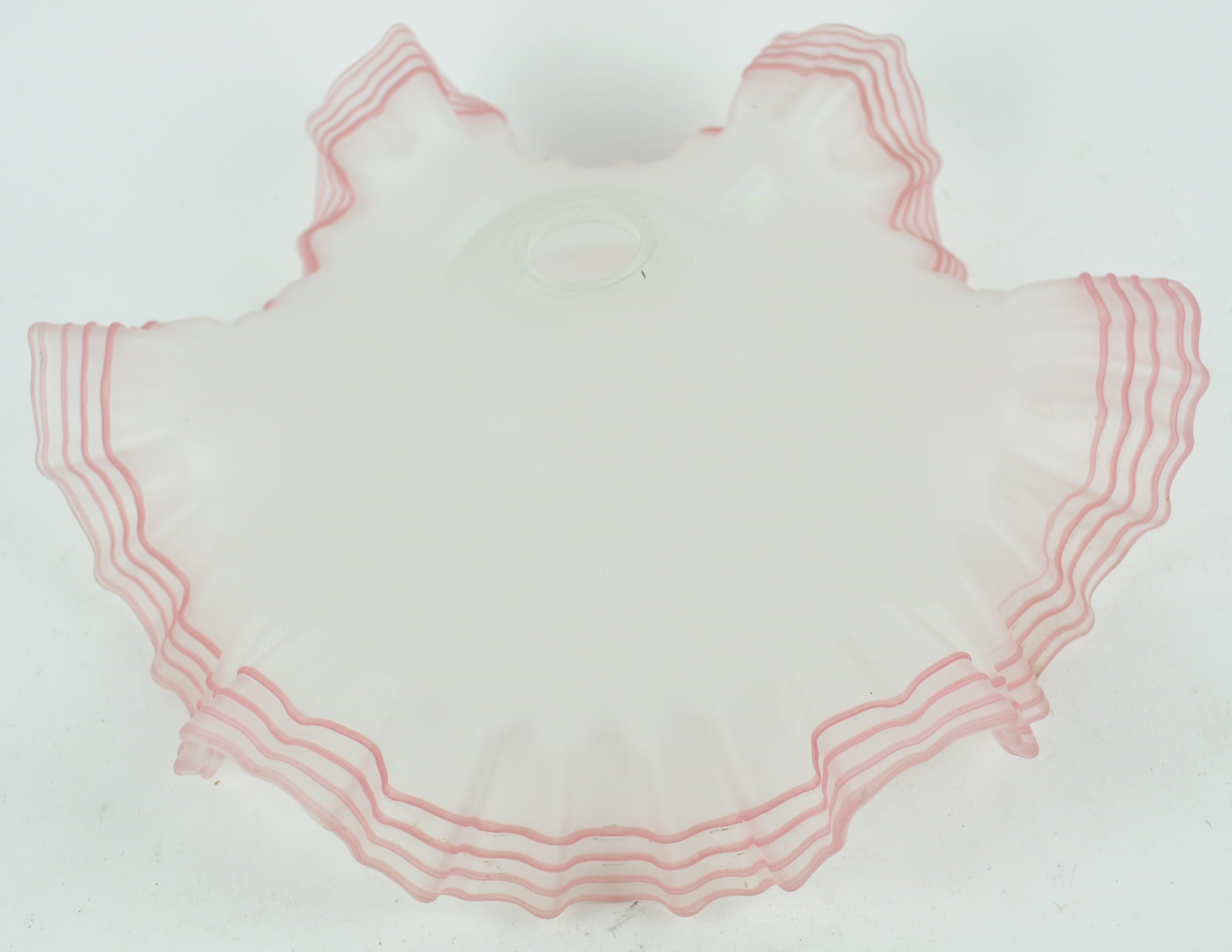 A fluted glass shade by Christopher Wray with prink trailed decoration, - Image 2 of 3