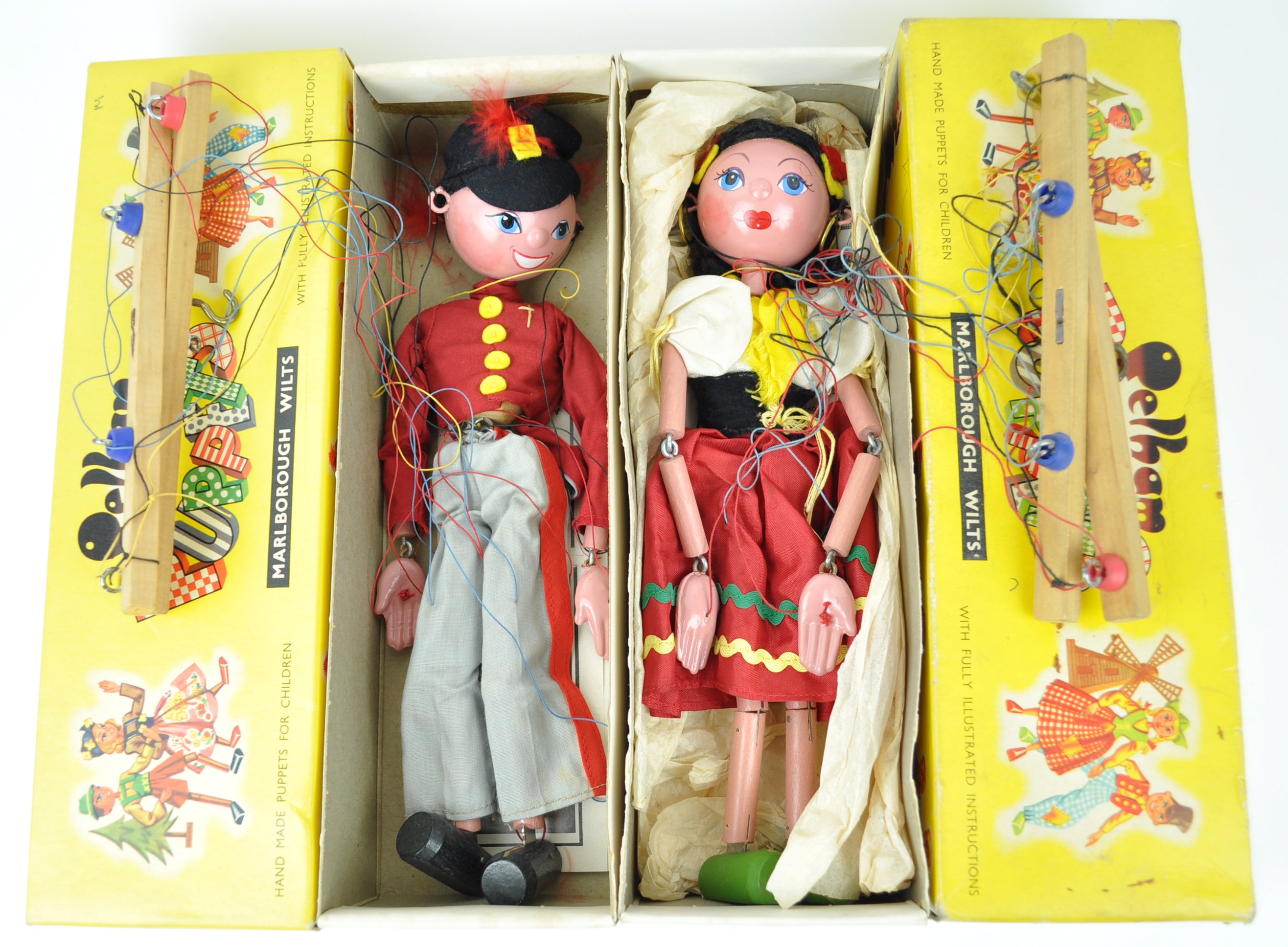 Two boxed Standard Pelham puppets of Fritz and Gypsy