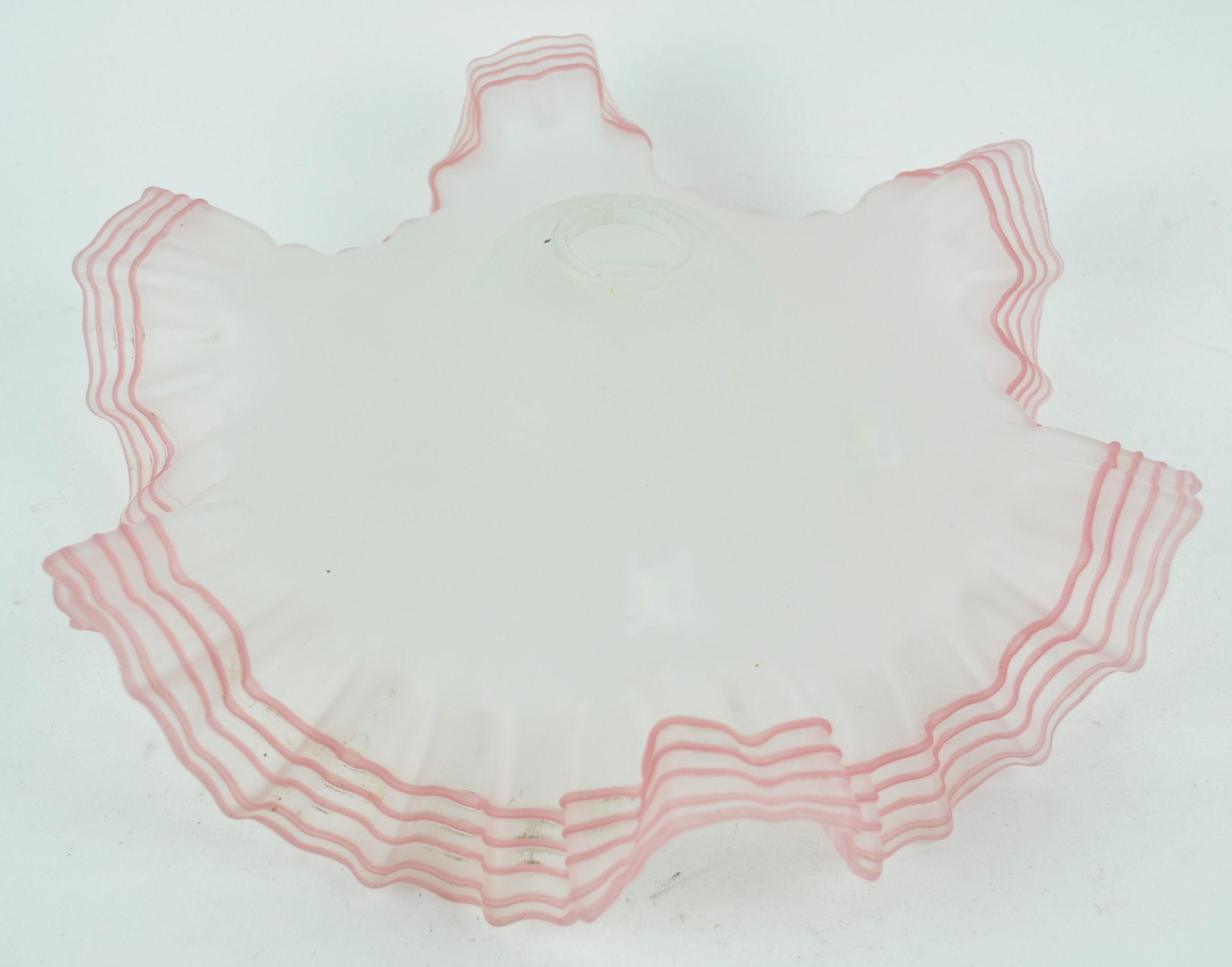 A fluted glass shade by Christopher Wray with prink trailed decoration, - Image 3 of 3