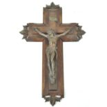 A 19th century Continental Crucifix, with a bronze figure of Christ on a carved rosewood cross,