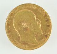 A Edward VII gold full sovereign dated 1909.