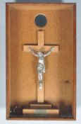 A Crucifix, in oak glazed case, the inscription 'Soignies 19th May 1917,