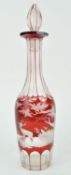 A Victorian Bohemian ruby flash glass and wheel engraved decanter and stopper,