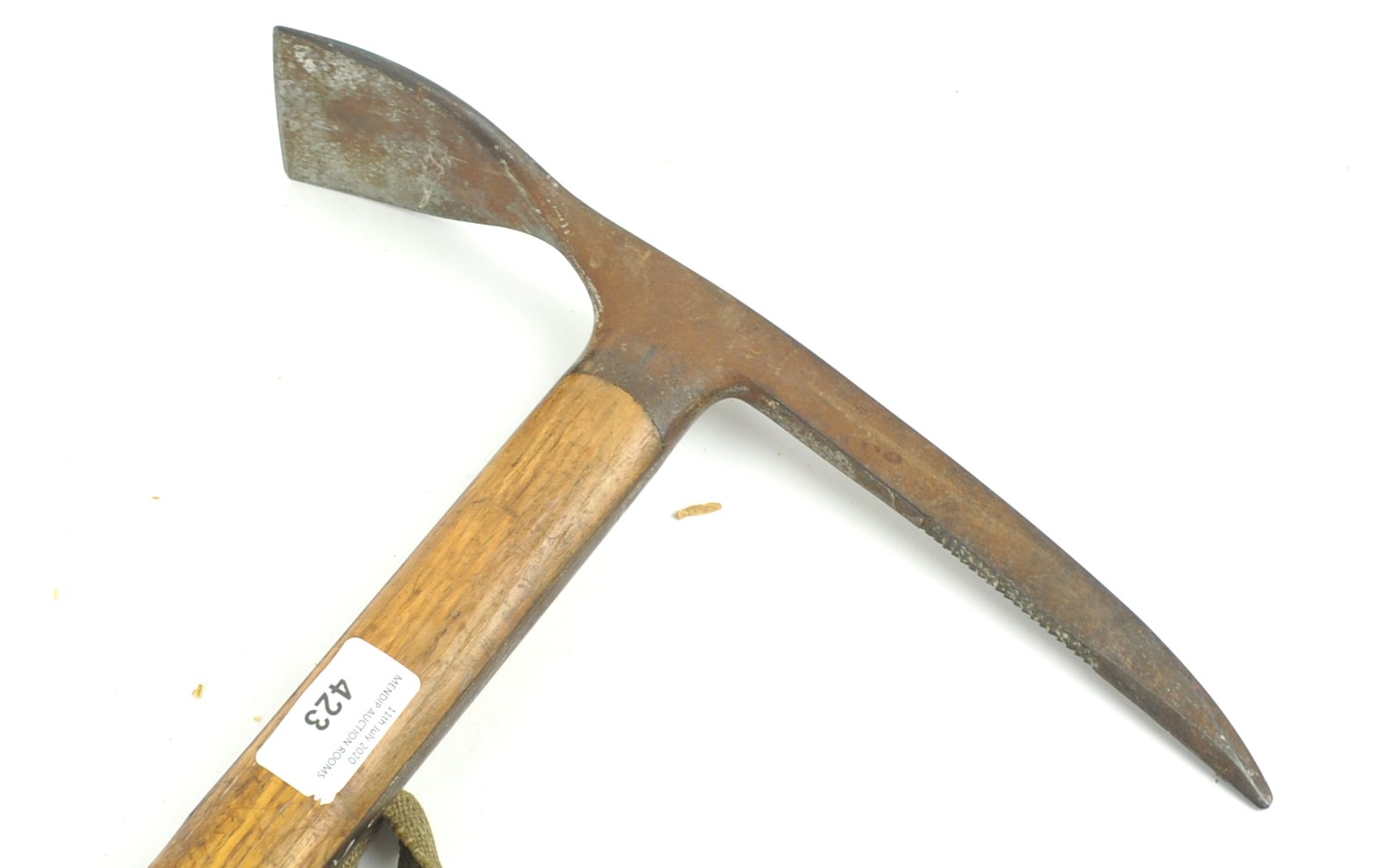 A WWII Second World War period Stubai Austrian ice axe having a steel axe head, wooden handle, - Image 2 of 3