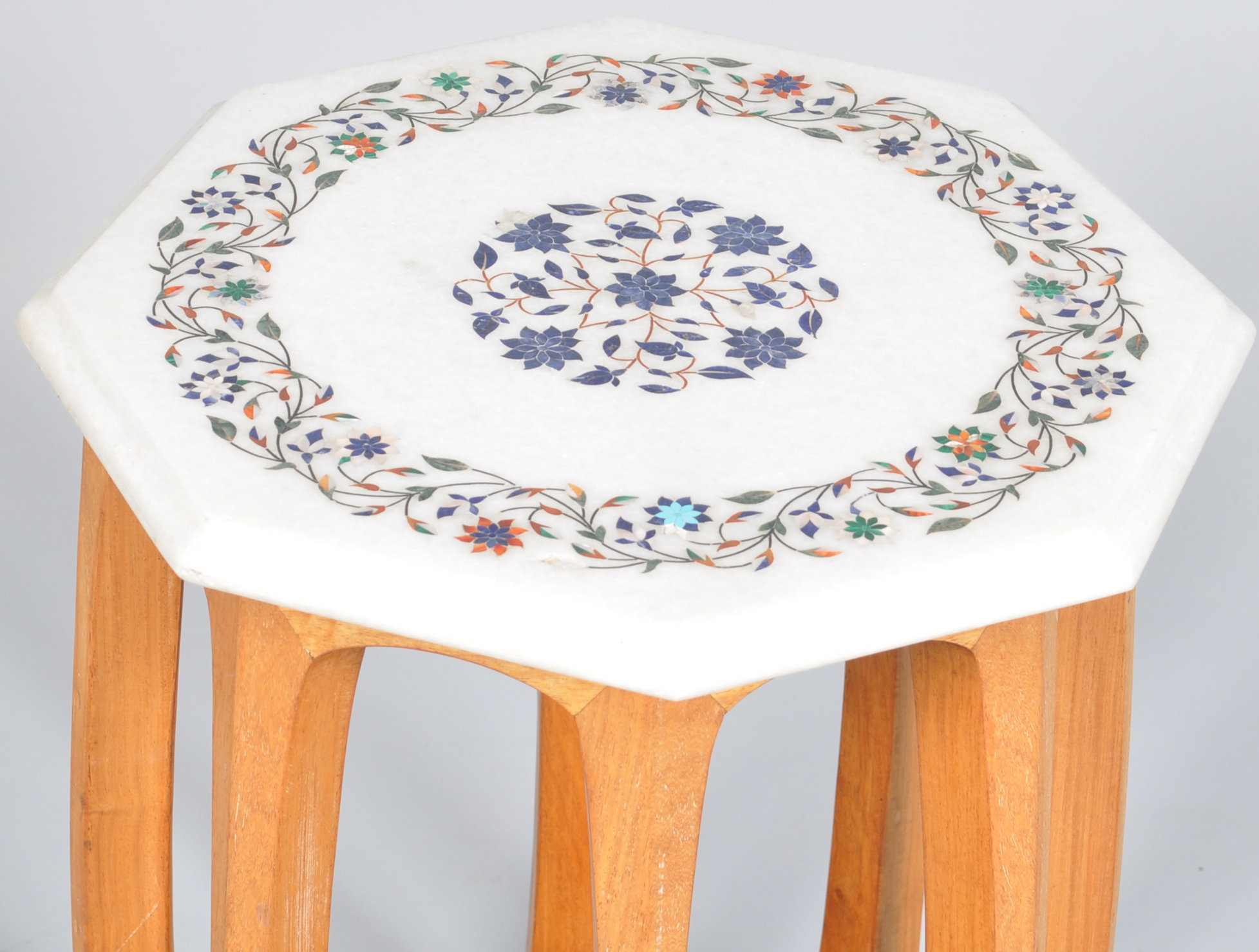 An Indian Mughal Jali inlaid marble octagonal table top, - Image 2 of 3