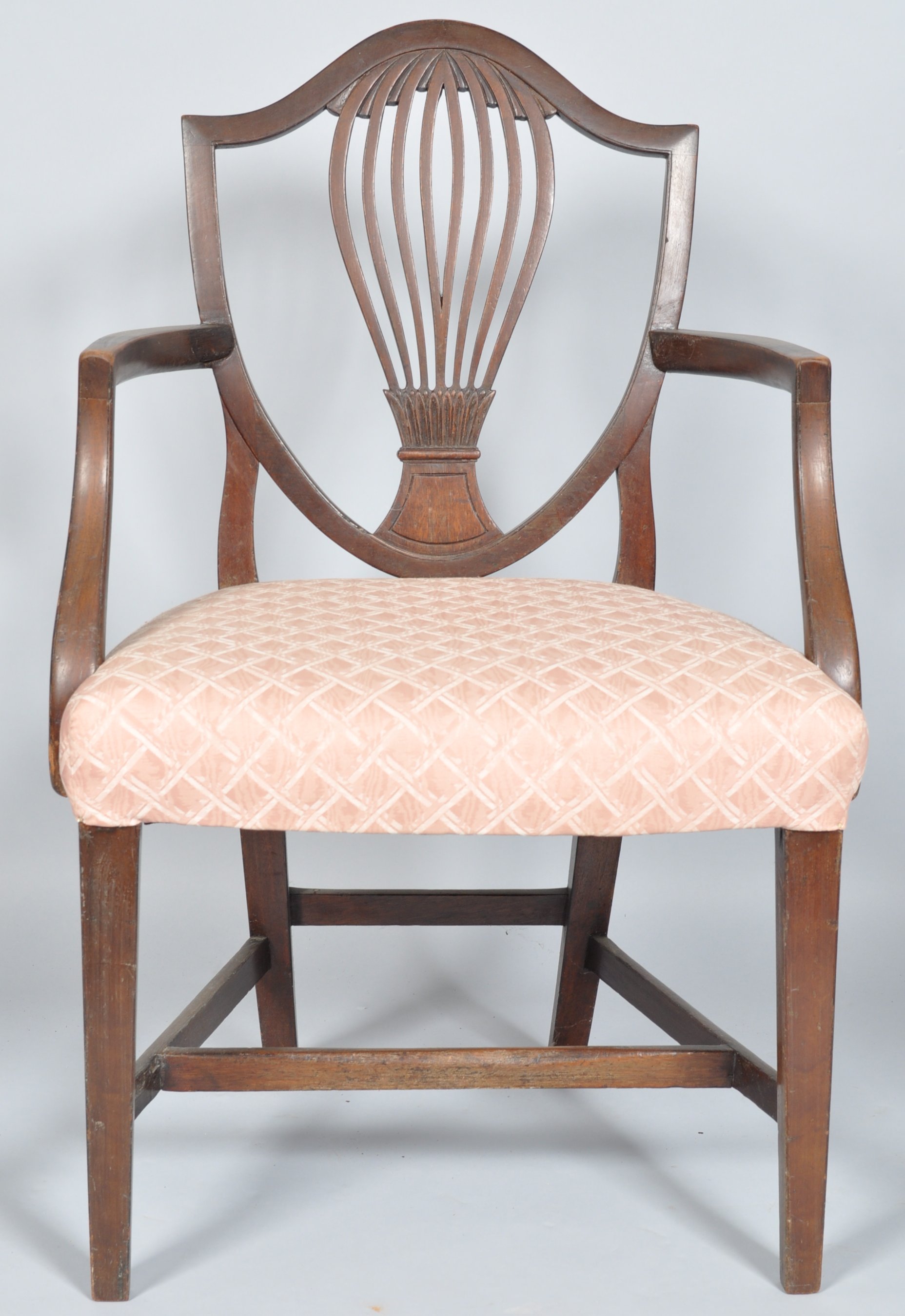 A 19th Century George III style mahogany open armchair / carver having a shield shaped back with - Image 2 of 3