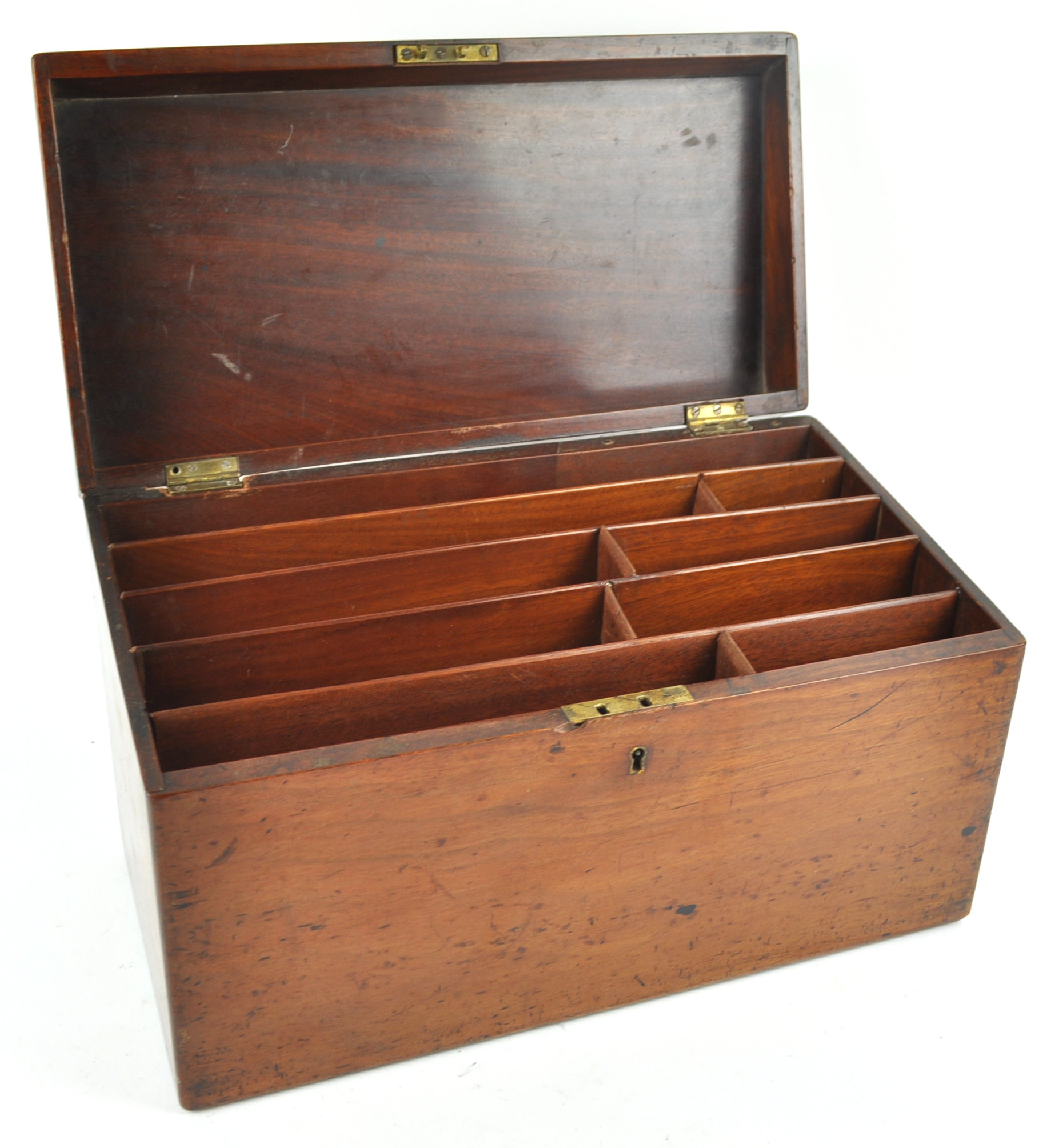 A mahogany stationery box, the sloped top opening to reveal various compartments, - Image 2 of 2
