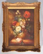 Continental School, Still Life, a vase of flowers, oil on canvas,