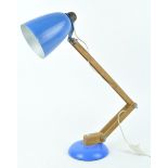 A Conrad design 'Mac' anglepoise lamp, with wood cantilever, finished in blue,