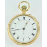 A hallmarked 18ct gold open face pocket watch.