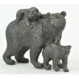 A 20th century bronze figure of a bear and her two cubs,