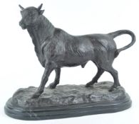 A bronze figure of a bull, after Antoine Louis Barye, on black marble plinth,