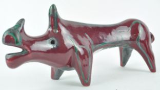 After Roberto Rigon - A late 20th Century retro vintage Italian pottery rhino in red and green,