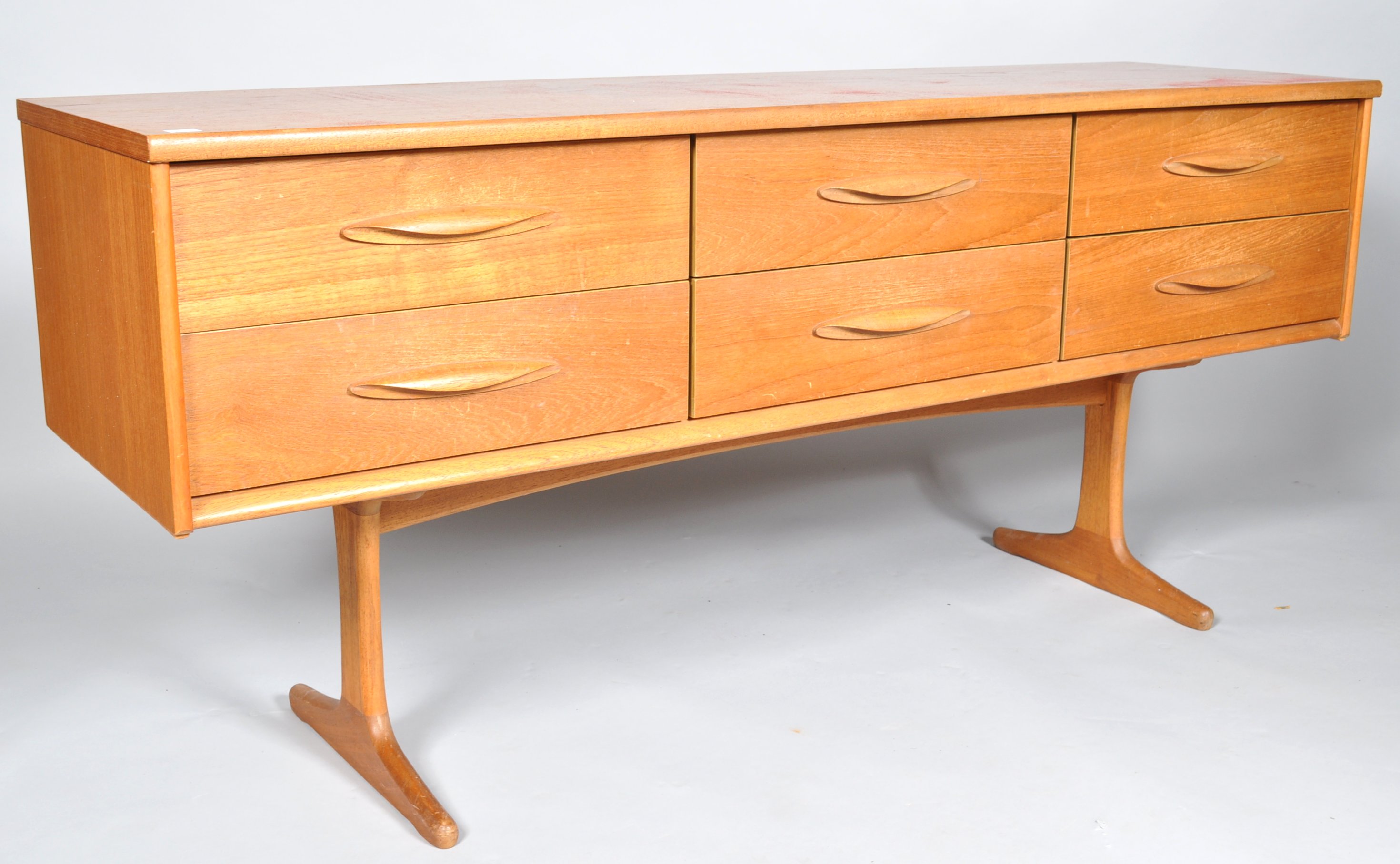 A 20th Century retro vintage teak wood six drawer sideboard credenza