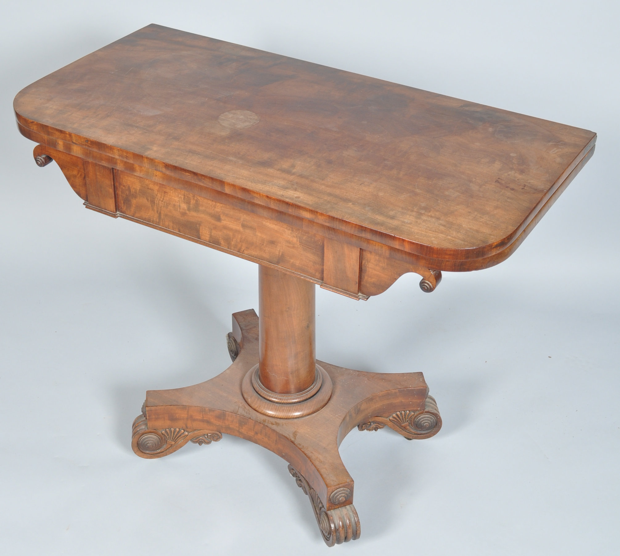 A William IV mahogany card table with cylindrical pedestal on waisted rectangular base, - Image 2 of 3