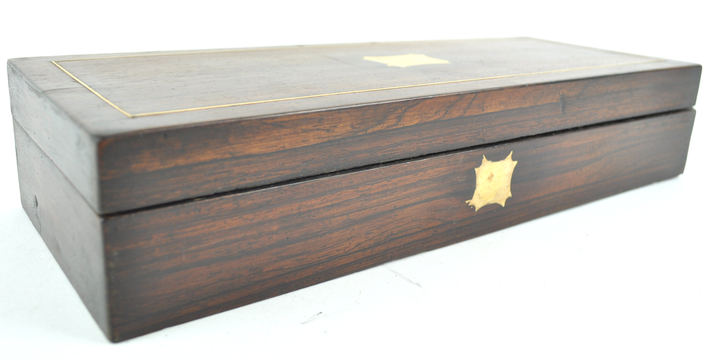 A rosewood and brass inlaid box containing a set of dominoes and playing cards, - Image 3 of 3