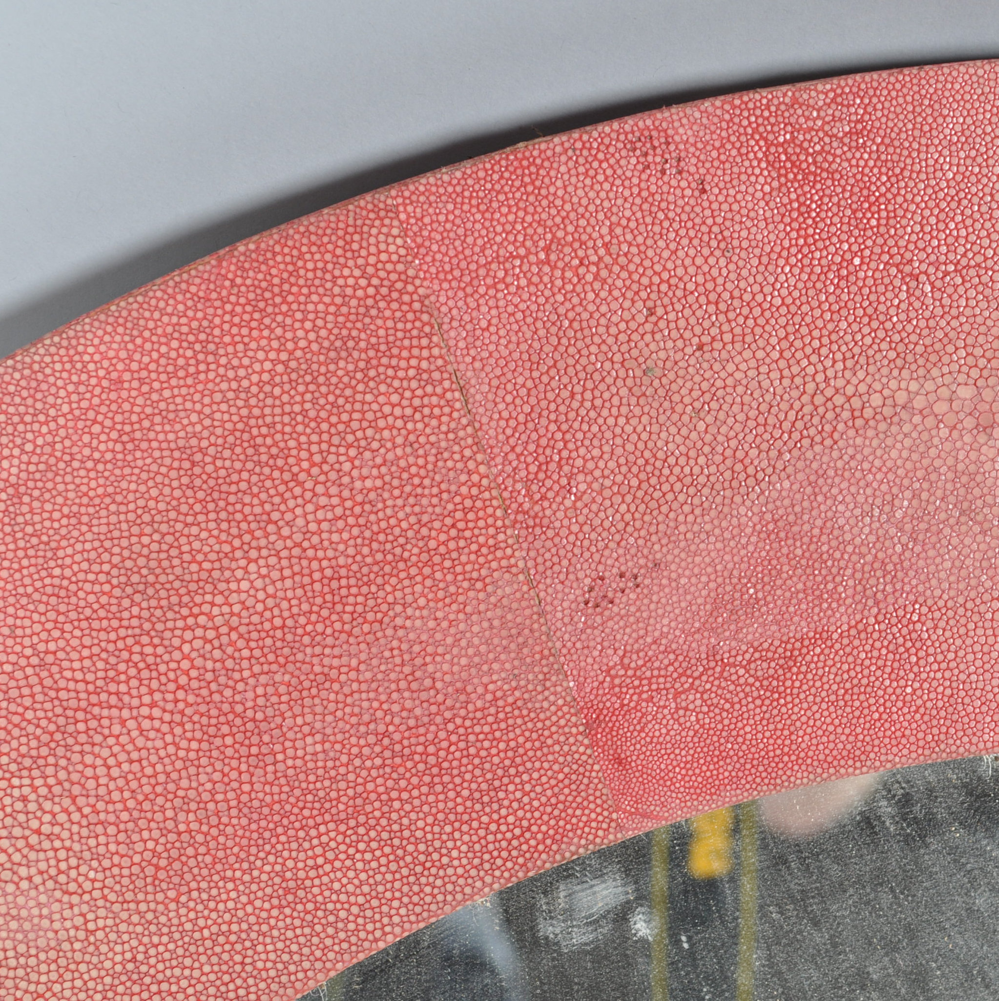 A round wall mirror with wide red shagreen frame, - Image 3 of 4