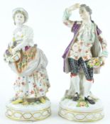 A pair of 19th century Continental porcelain figures of a lady holding a basket of flowers,