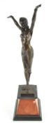 A 20th century bronze of a dancing lady on marble base, after Chiparus,