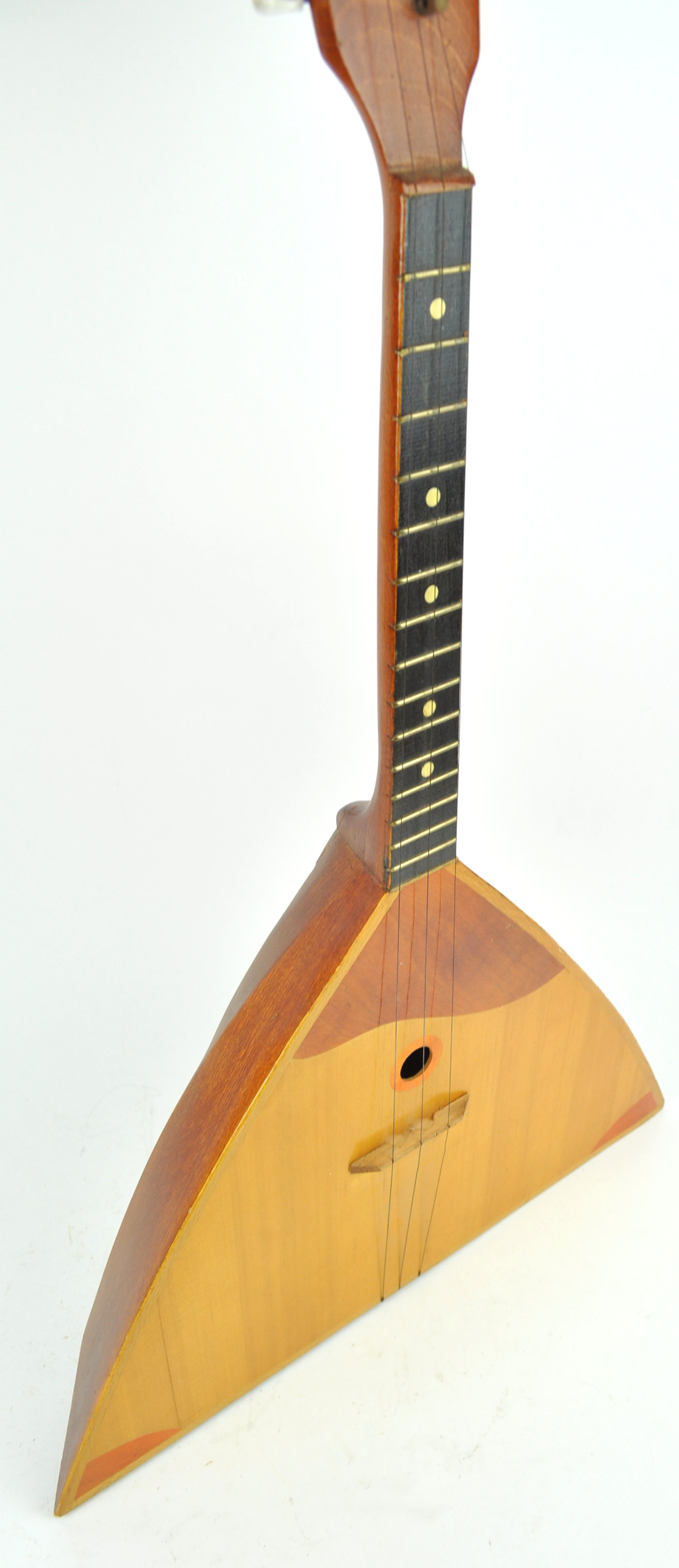 An inlaid wood Balalaika with typical domed back and three strings, - Image 3 of 4