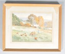 E K S Powell, Goats in a landscape, watercolour, signed lower right,