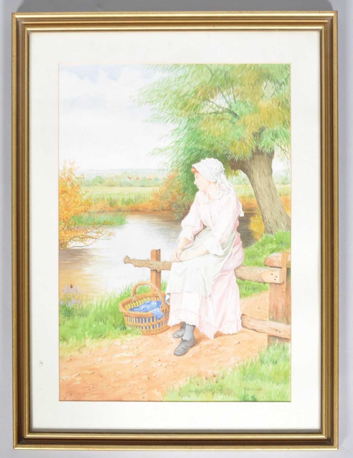Colin Luckett, Contemplating on the riverside, watercolour, signed lower right,