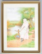 Colin Luckett, Contemplating on the riverside, watercolour, signed lower right,