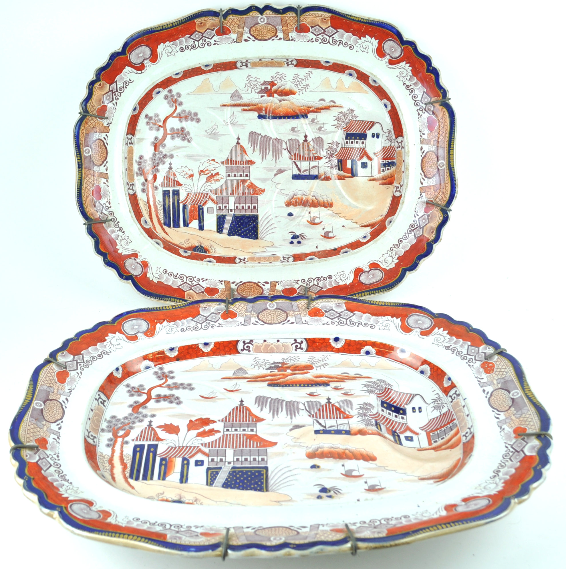 A 19th century pair of Mason's 'Real Stone China' meat plates with gravy well, - Image 2 of 4