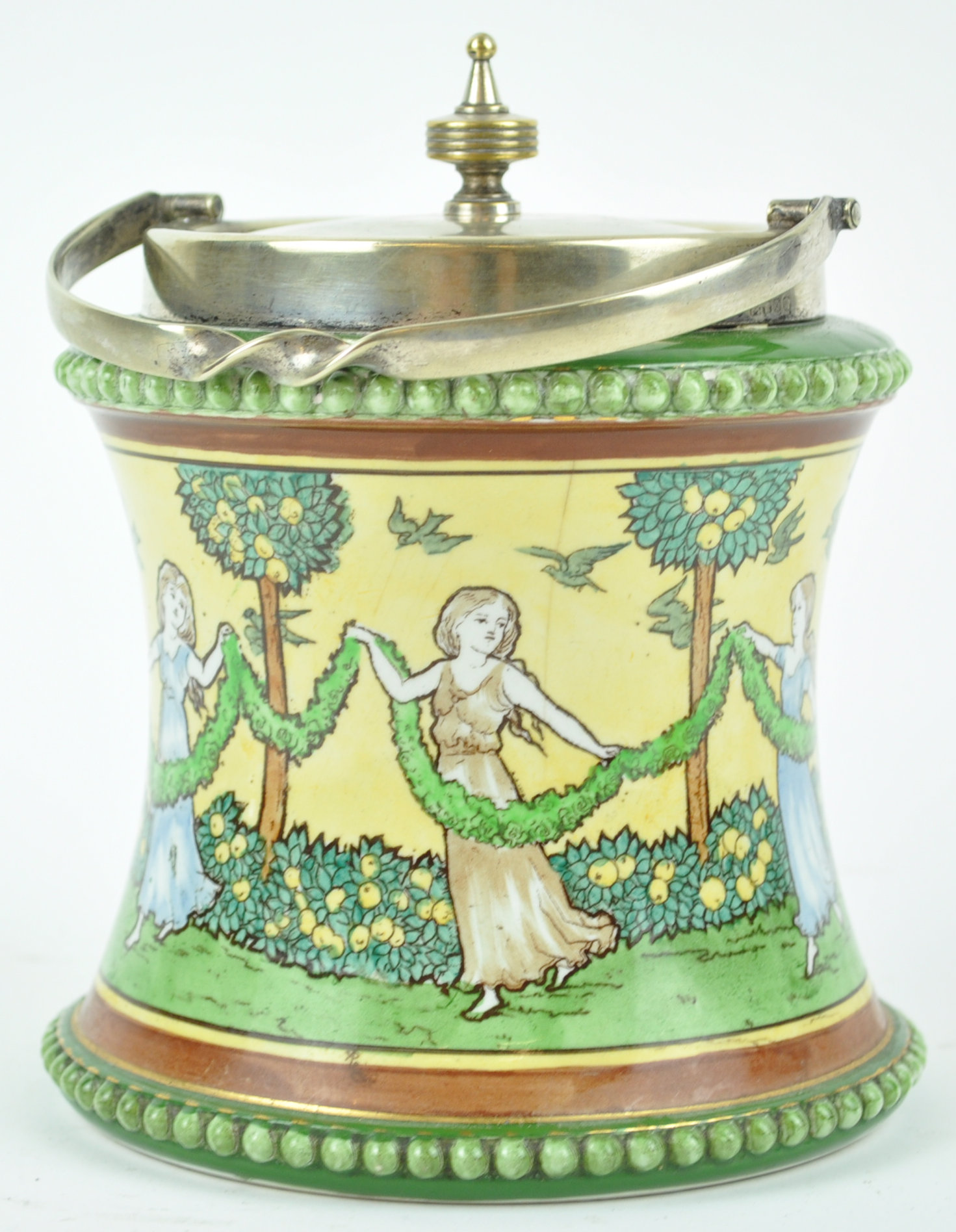 A Doulton pottery biscuit barrel with silver plated mounts, - Image 2 of 3